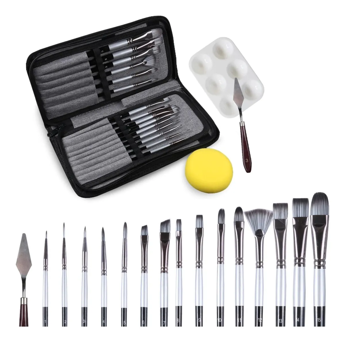 Kit Profesional de 19 Pinceles para Pintura Acrílica con Estuche de Almacenamiento para Artistas | Ideal para Oleo, Acuarela y Manualidades | Alta Calidad