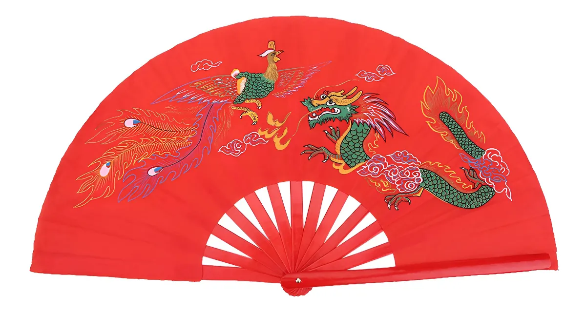 Abanico Chino Rojo de Bambú Profesional para Tai Chi y Kung Fu - Ligero y Duradero, Ideal para Entrenamiento y Demostraciones