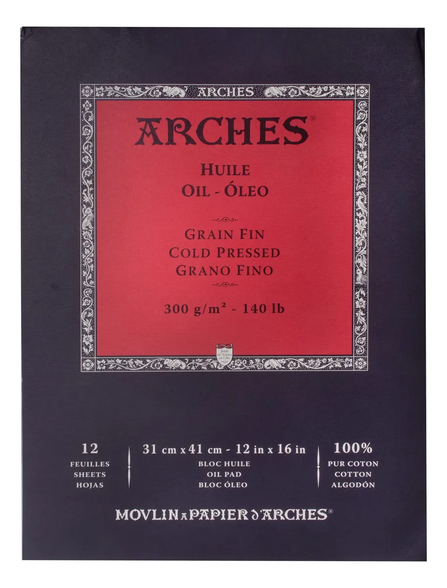 Aceite de Papel Arches 12x16 Pulgadas Multicolor para Arte y Dibujo Profesional - Acabado Liso - Ideal Acuarela y Óleo