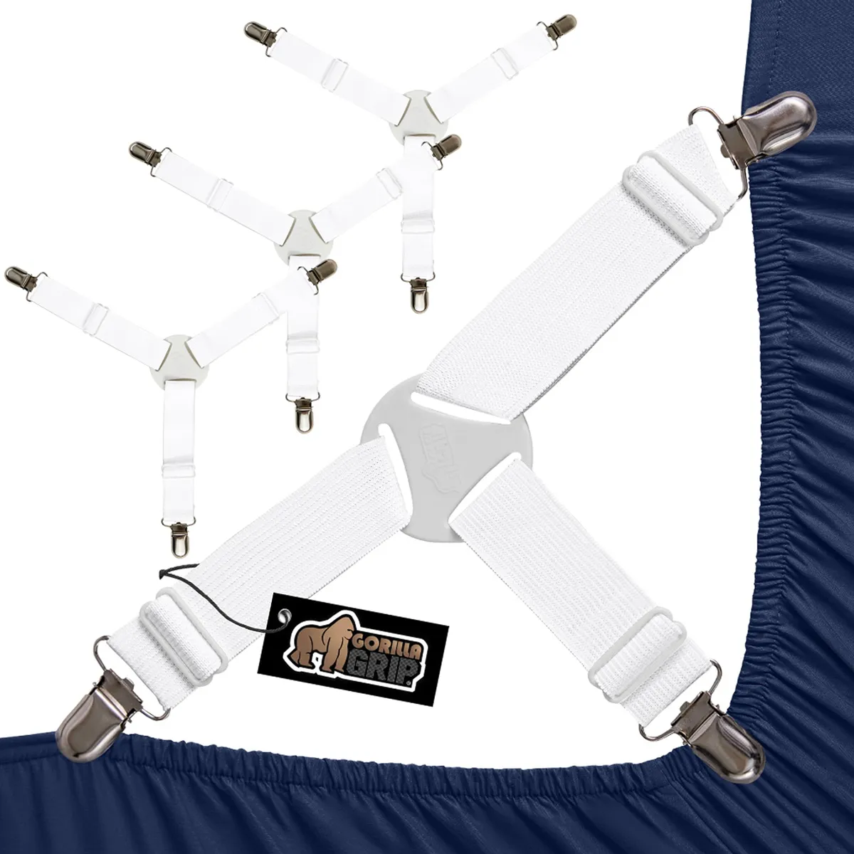 Correas Elásticas Ajustables para Sábanas con Clips de Metal Resistentes | Sujeta Sábanas Antideslizantes Universales para Cama | Pack de 4 Unidades