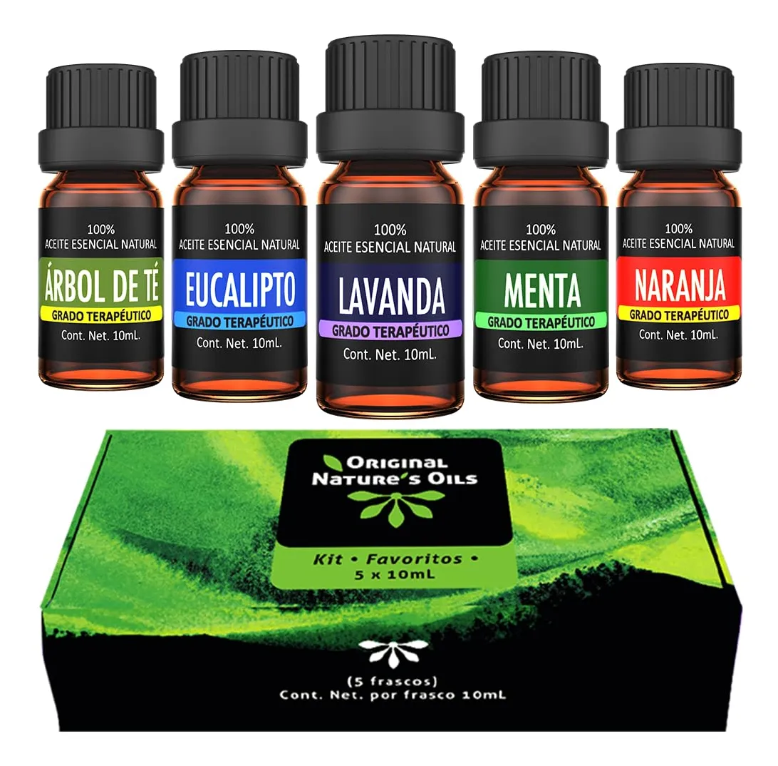 Kit 5 Aceites Esenciales Puros para Difusor y Aromaterapia | Relajación, Bienestar y Ambientes Frescos | Colección Premium de Aceites Naturales 100%