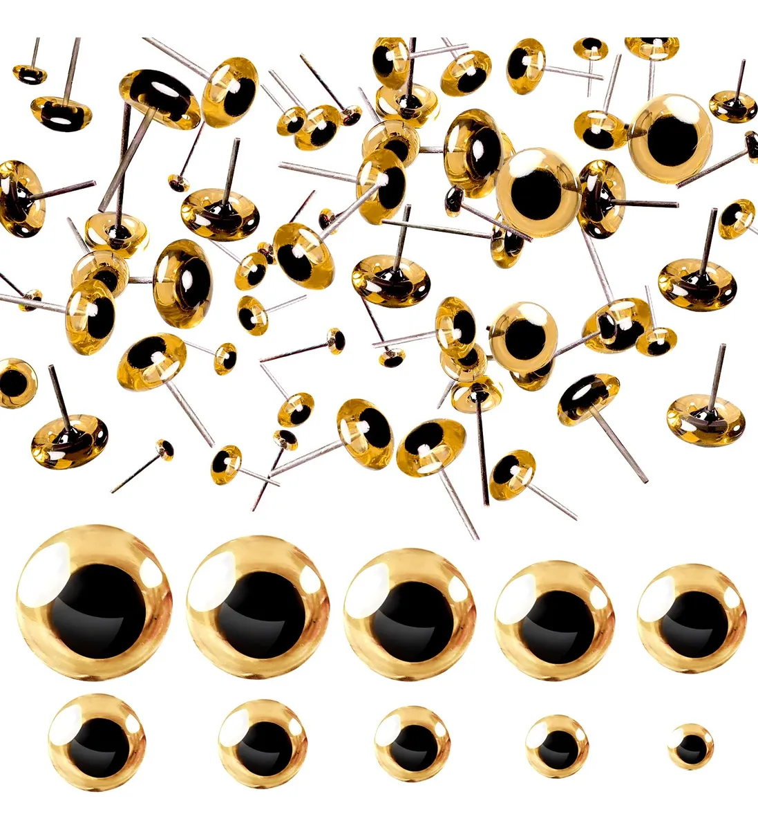 Juego de Ojos de Vidrio Amarillo para Manualidades, Variedad de Tamaños, Perfectos para Muñecas, Peluches y Proyectos de Costura Creativa