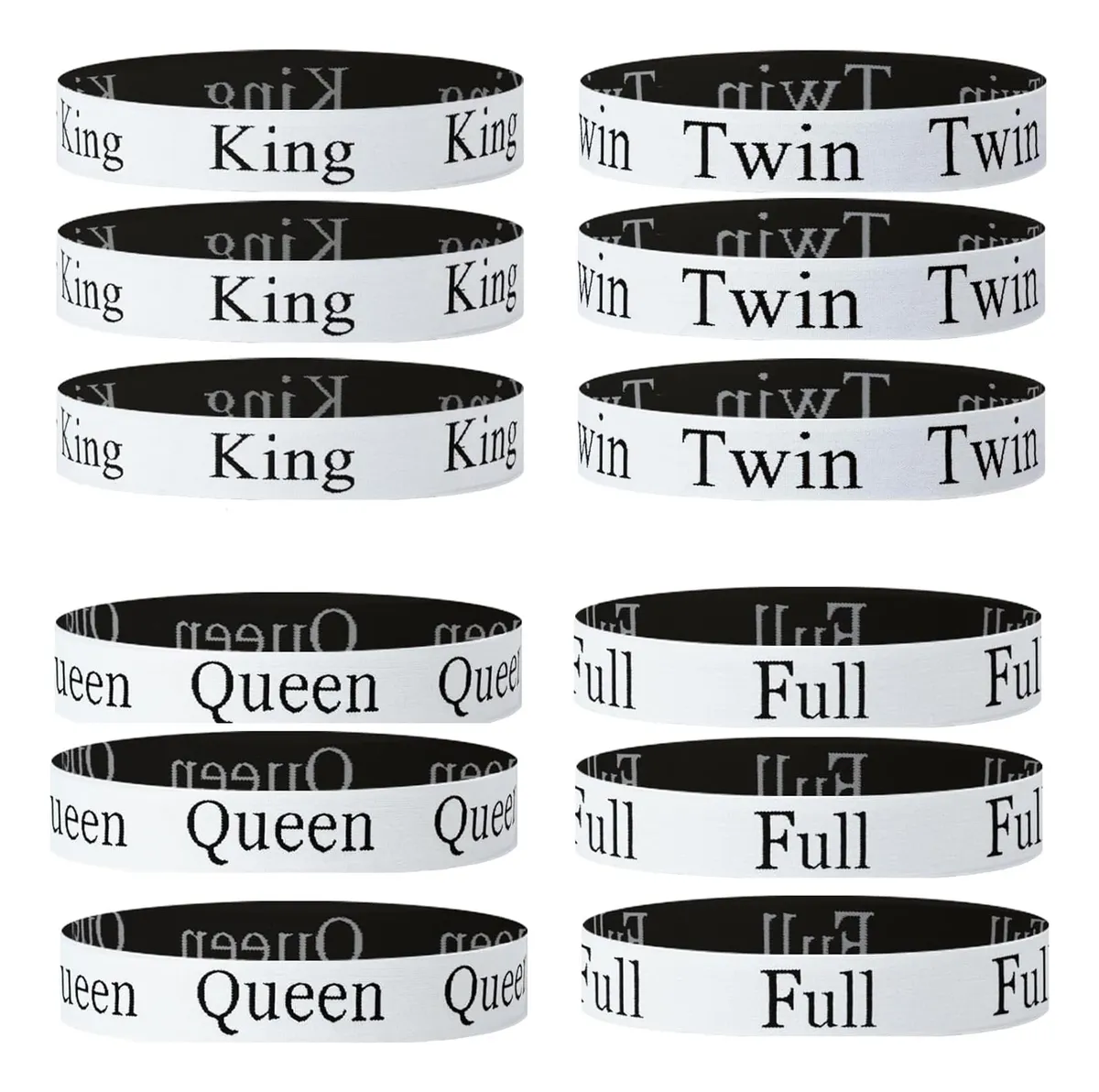 12 Bandas Organizadoras Elásticas para Sábanas con Etiquetas | Sujeción Segura para Ropa de Cama | Lino y Tela | Fácil de Usar | Negro