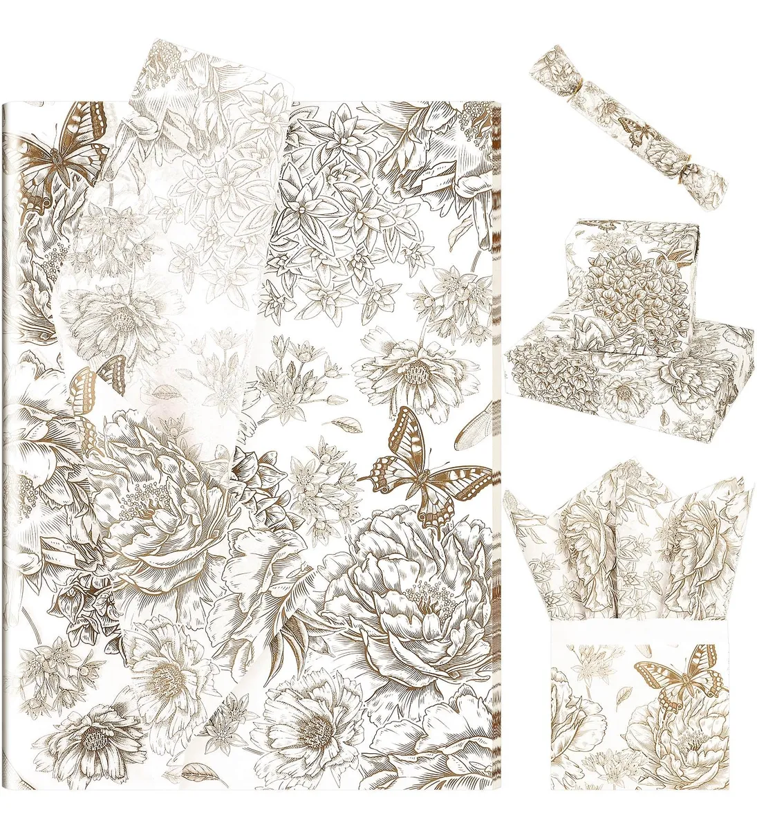 100 Hojas Papel De Seda Multicolor - Diseño Flores Jardín, Peonías, Insectos - Ideal Manualidades y Decoración Creativa