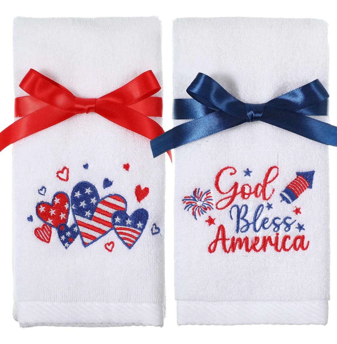 Juego de 2 Toallas de Mano Patrióticas 4 de Julio Bordadas - Diseño Exclusivo para Celebraciones del Día de la Independencia - Decoración Festiva y Funcional
