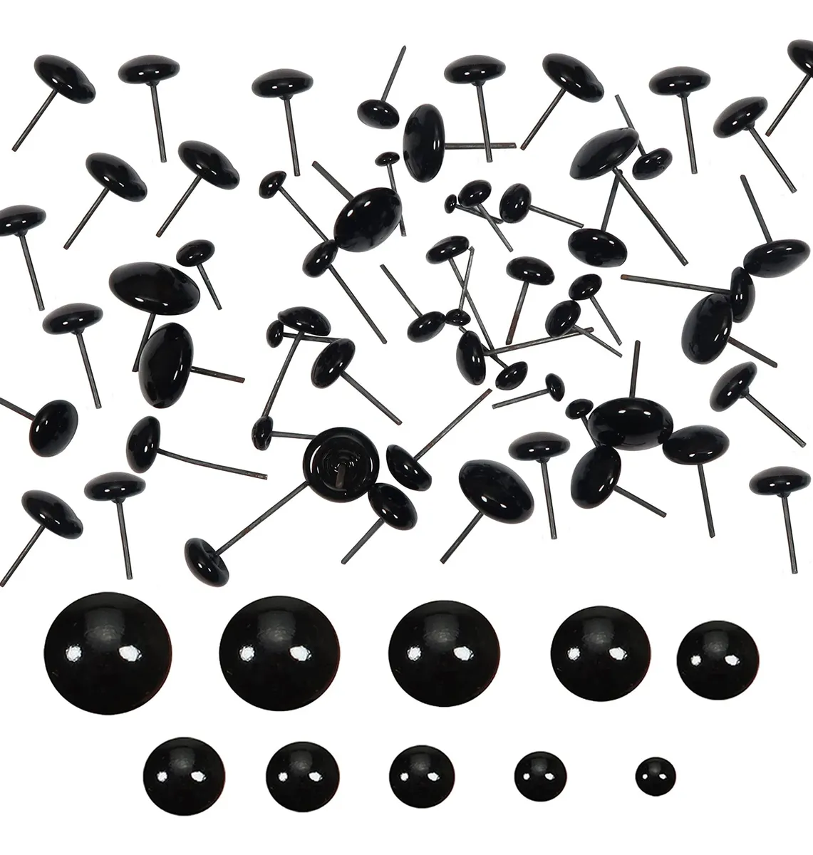 Kits de Ojos de Cristal Negro Surtidos para Manualidades | Diseño Profesional para Muñecos, Marionetas y Proyectos DIY | Variedad de Tamaños y Acabados Brillantes