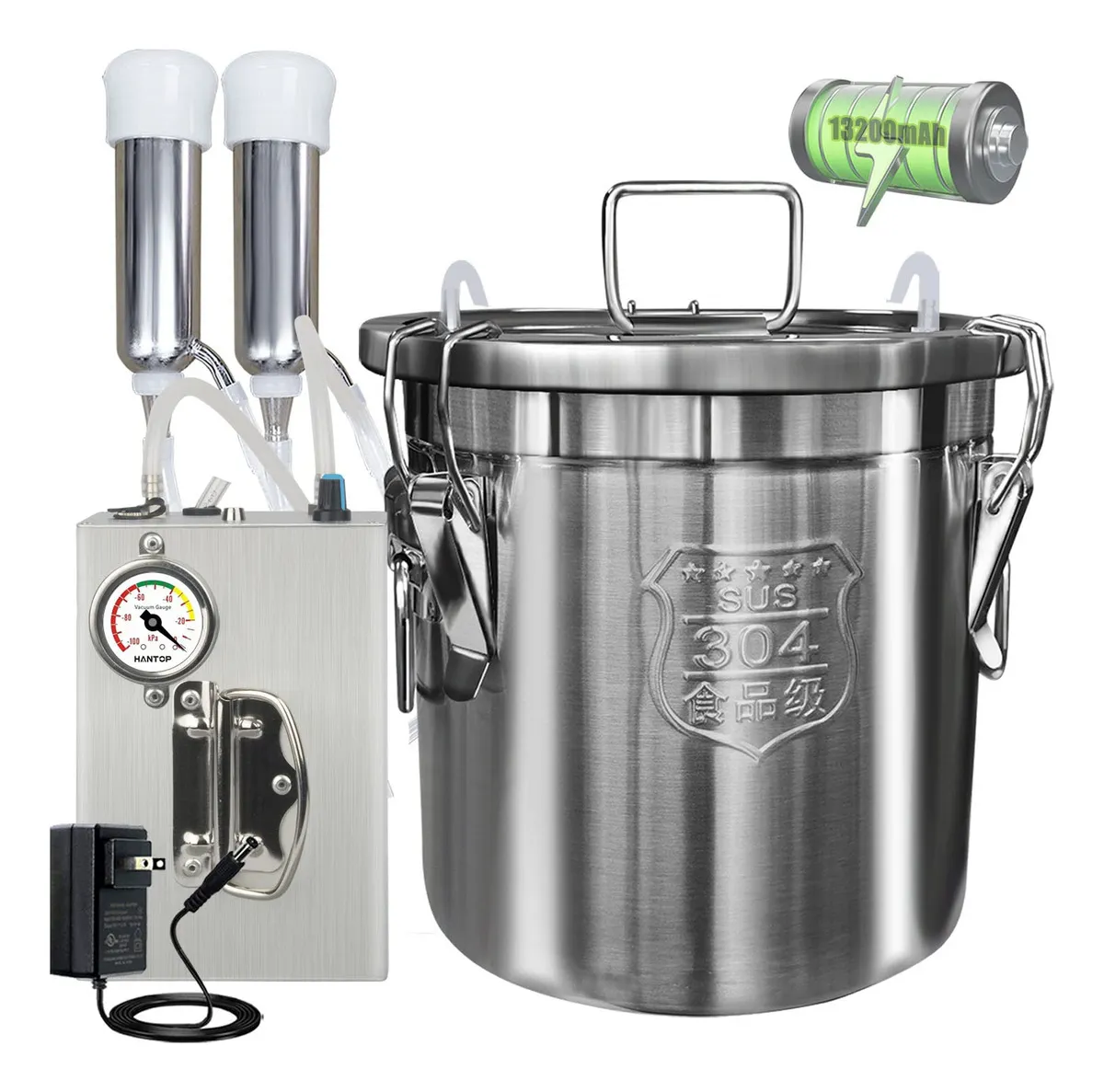 Máquina de Ordeño Eléctrica Portátil para Vacas - Acero Inoxidable 12 Litros - Recarga Eficiente y Fácil Manejo - Profesional para Granjas y Uso Doméstico