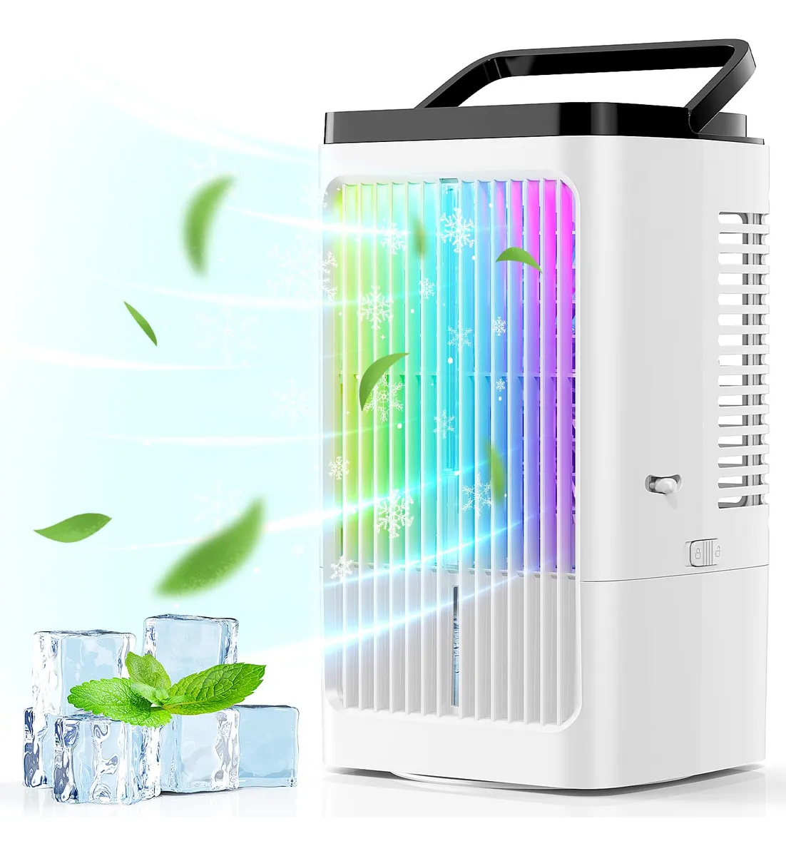 Ventilador Portátil Enfriador de Aire 4 Velocidades, 7 Colores LED | Brisa Personalizada para Hogar y Oficina