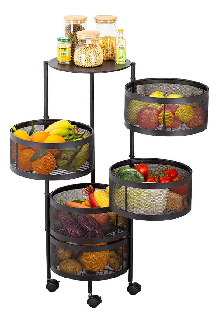 Bossa Carrito Organizador Multiusos de Cocina 5 Niveles Negro | Frutero Metálico Versátil para Almacenamiento y Organización del Hogar