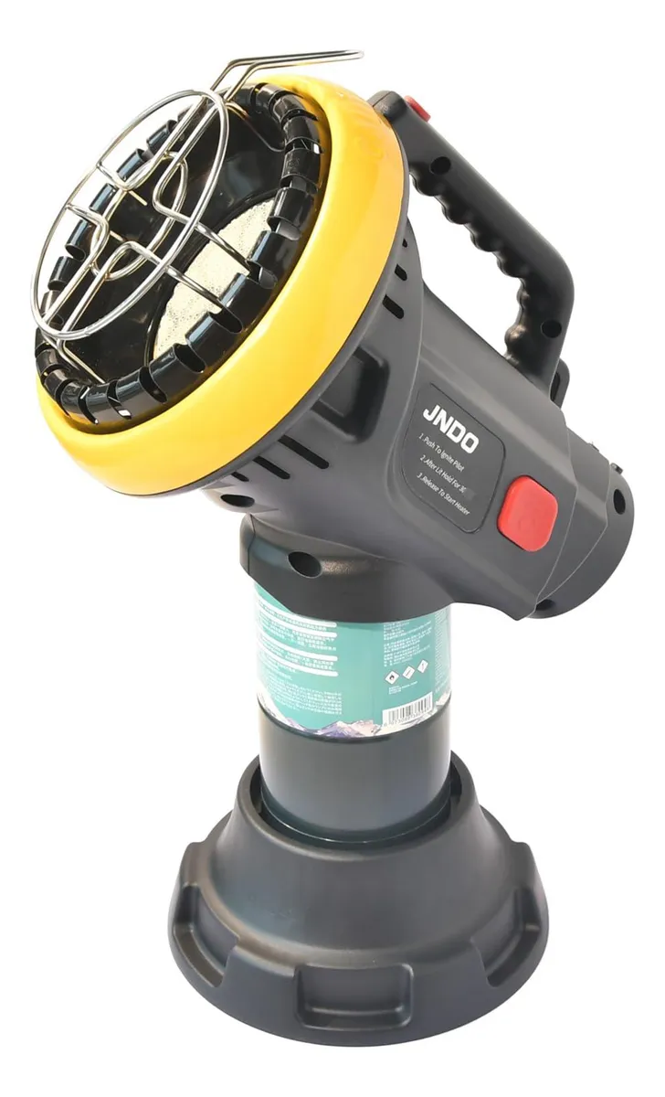 Calefactor Portátil De Propano Negro Amarillo Para Acampar y Pescar: Calentador Seguro y Eficiente para Exteriores