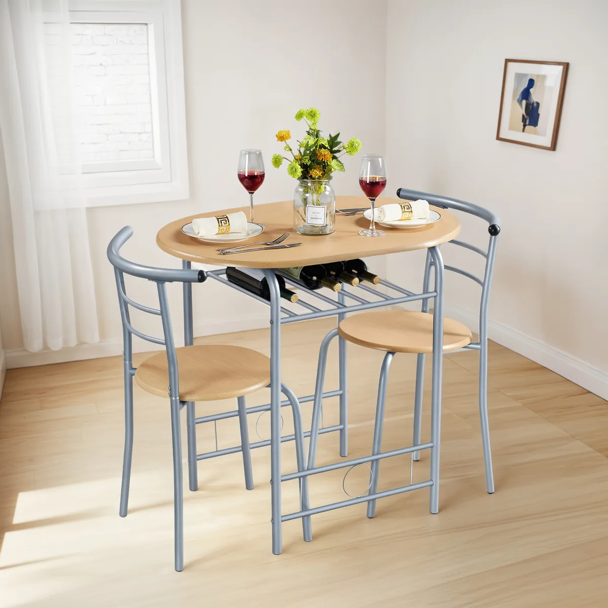 Juego de Comedor 3 Piezas para Espacios Pequeños: Mesa Compacta y Sillas Diseño Tela - Ideal Apartamentos y Estudios