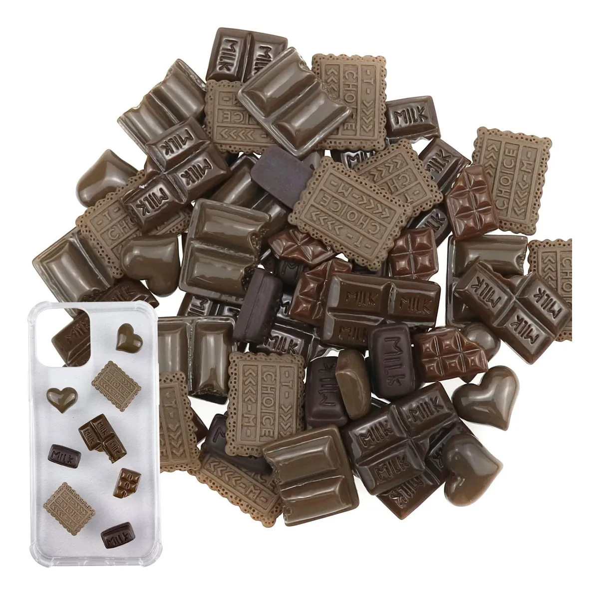 60 Piezas Simulación Chocolate Resina Decoración Manualidades DIY Postres Falsos Brown