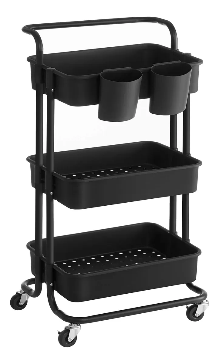 Carrito Organizador de Almacenamiento de 3 Niveles con Manija. Solución Multifuncional para Cocina, Baño, Oficina. Diseño Práctico y Color Versátil.
