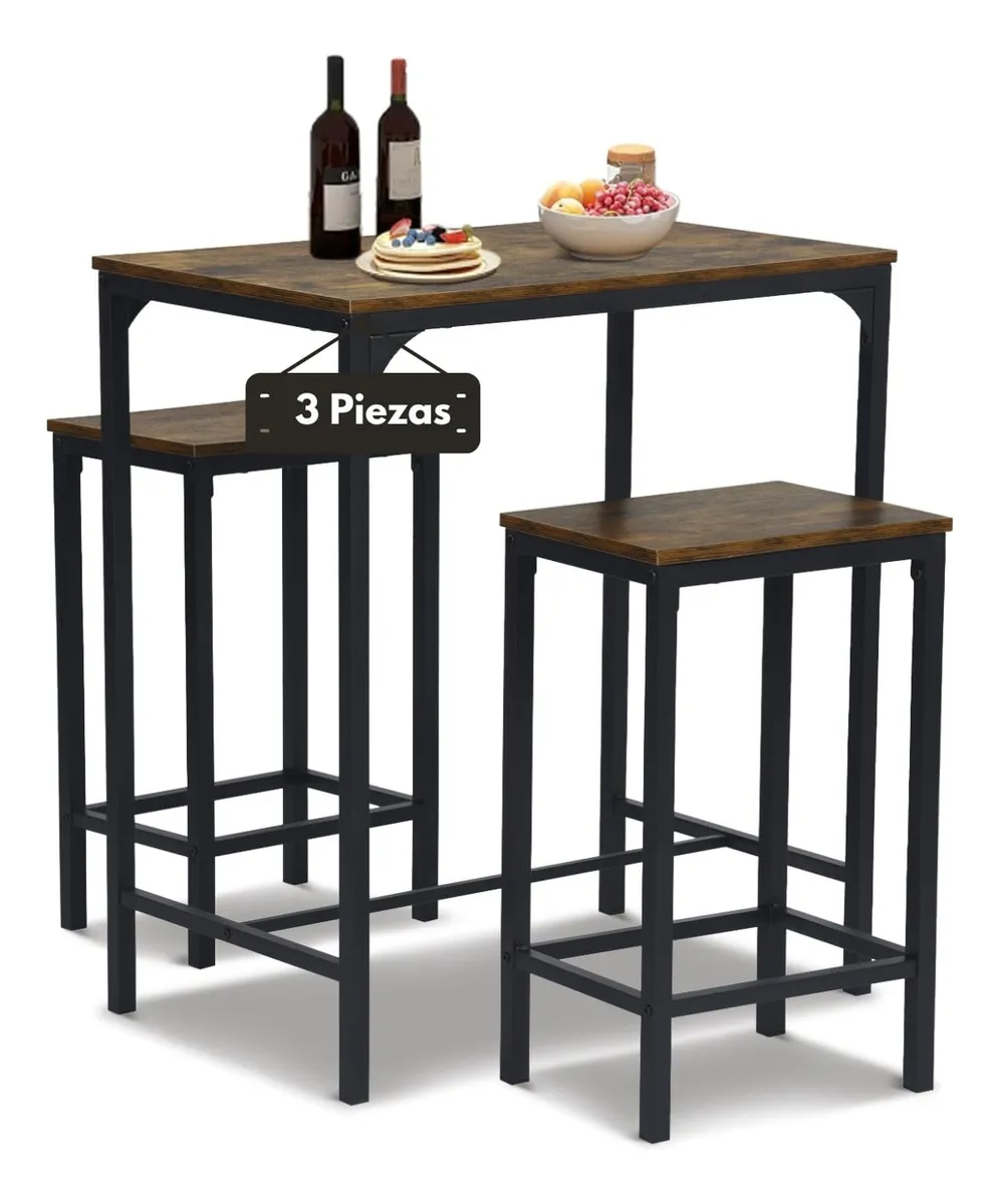 Juego de Mesa de Bar Vintage con 2 Bancos | Diseño Metal y Tela Resistente | Ideal para Hogar y Negocios | Estilo Retro Acogedor