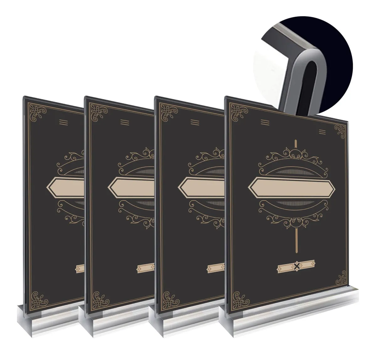 Porta Menú Juego 4 Soportes Acrílicos Transparentes para Letreros y Exhibidores | Ideal para Restaurantes, Cafeterías y Eventos | Diseño Profesional