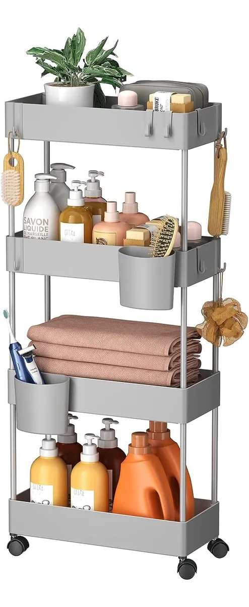 Carrito de Almacenamiento Delgado con Ruedas 4 Niveles Negro - Organizador Versátil para Hogar y Oficina | Diseño Compacto y Estilizado