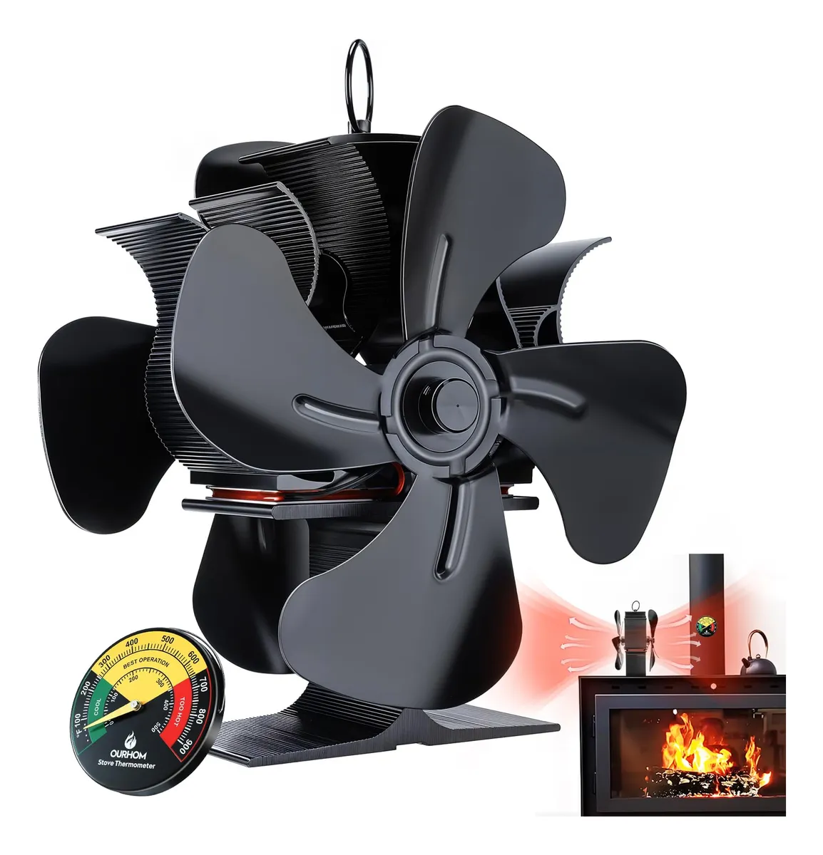 Ventilador de Chimenea Doble Cara 4 Aspas Silencioso para Mayor Eficiencia y Calidez - Diseño Adaptable a Estufas y Hogares