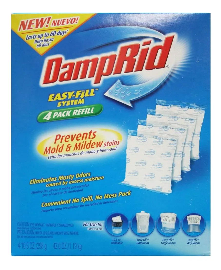 Absorbente de Humedad Damprid Sistema Refill Pack 4 Unidades | Elimina Olores y Humedad | Ideal Hogar y Automóvil