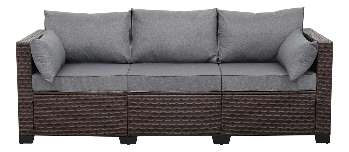 Sofá de Exterior Mimbre Polietileno para 3 Plazas | Ratán Sintético Café Resistente y Elegante | Mueble de Terraza y Jardín de Alta Durabilidad