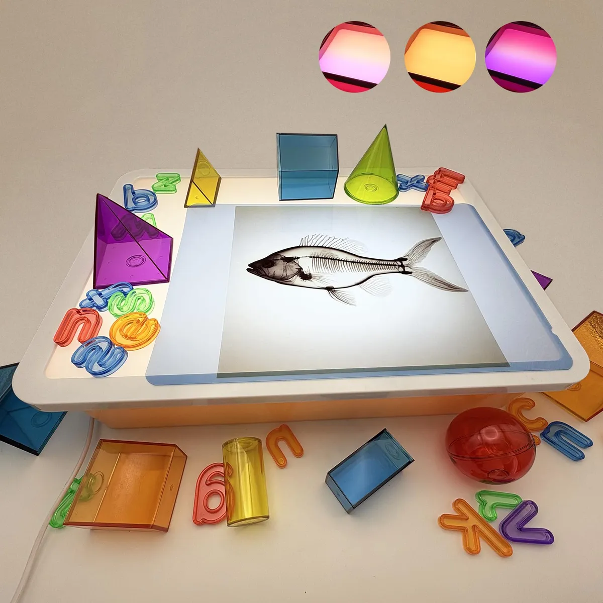 Mesa de Luz para Niños Caja Sensorial LED Iluminada - 3 Modos de Luz Ajustable - Fomenta Creatividad y Aprendizaje Temprano - Juguete Educativo Divertido para Exploración Sensorial