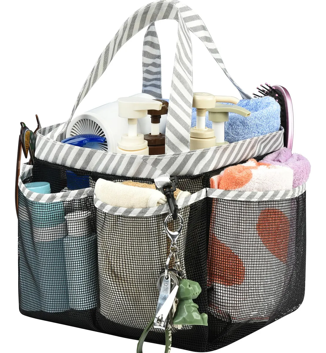 Bolsa Organizador de Ducha Grande de Malla con 8 Bolsillos para Baño, Negro - Almacenamiento Colgante de Secado Rápido para Accesorios de Baño y Hogar