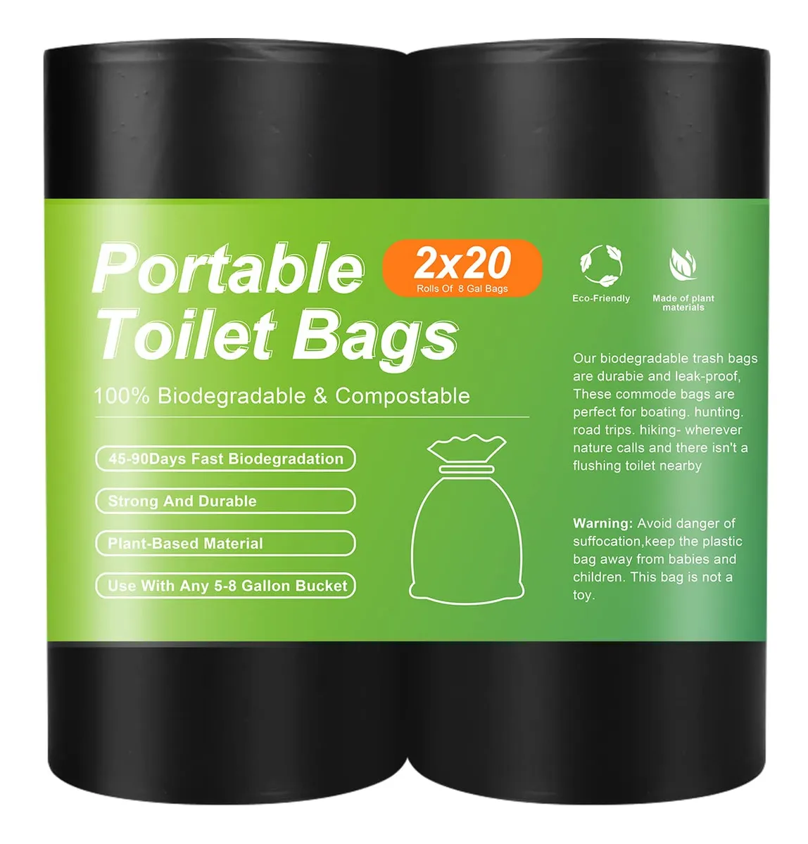 Bolsas de Inodoro Portátiles Compostables para Camping y Exteriores | Solución Ecológica para Acampada y Viajes | Duraderas y Seguras