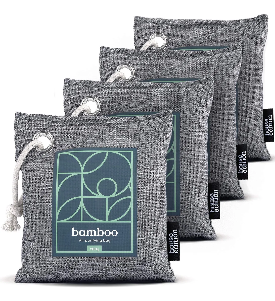 Bolsa Purificadora de Aire Carbón Bambú (Paquete 4) | Elimina Olores y Humedad | Ideal Hogar y Coche