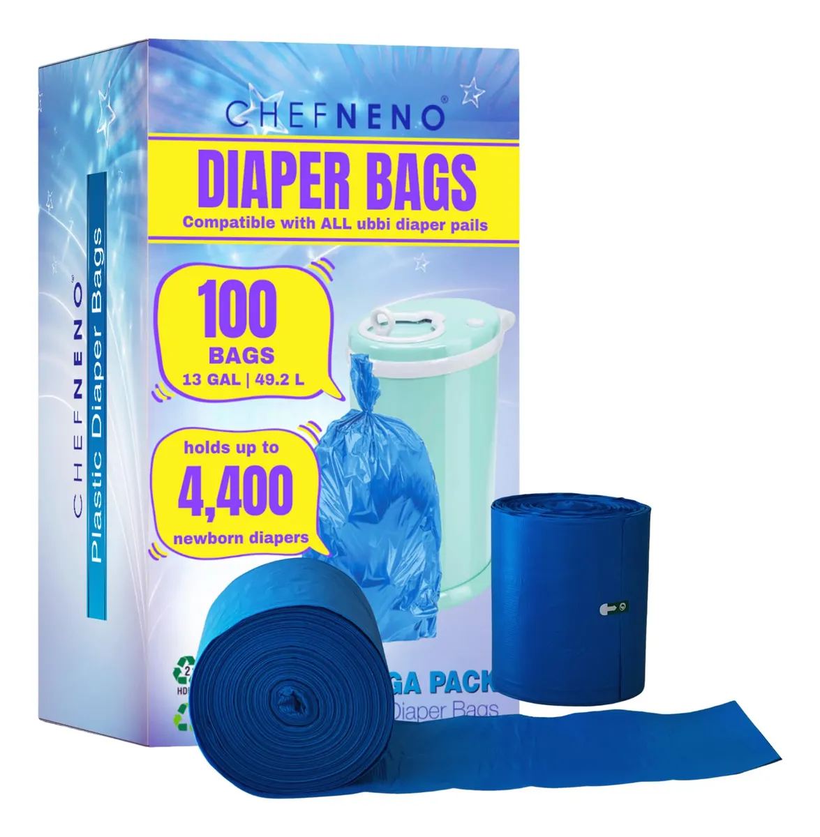Recambios Bolsas Plástico para Bote de Pañales Desechables | Higiene y Protección | 100 Bolsas | Esenciales para el Cuidado del Bebé