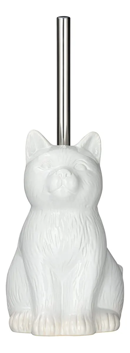 Escobillero para Gato Blanco 14x22x17 Cm | Soporte Elegante y Práctico para Baño | Diseño Moderno y Funcional