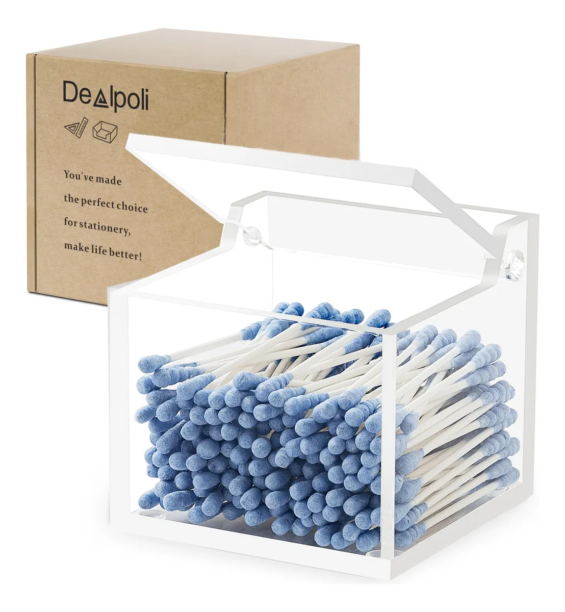 Organizador Acrílico Transparente Soporte Algodón y Hisopos | Elegante y Moderno para Baño y Tocador | Diseño Estilizado | Fácil Limpieza