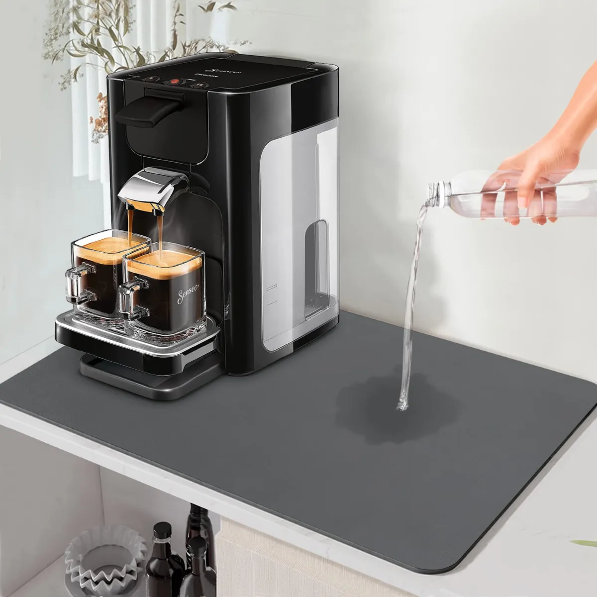 Alfombrilla Antideslizante y Absorbente para Café Gris - Cocina, Baño, Hogar - Fácil Limpieza - Diseño Moderno
