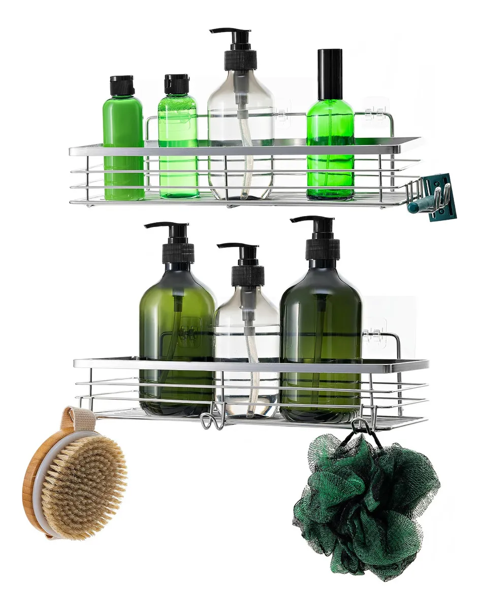 Caddy de Baño Colgante Acero Inoxidable - Organizador Espacioso Set de 2 - Ducha Moderna y Funcional - Soporte Antióxido - Accesorio Baño Premium