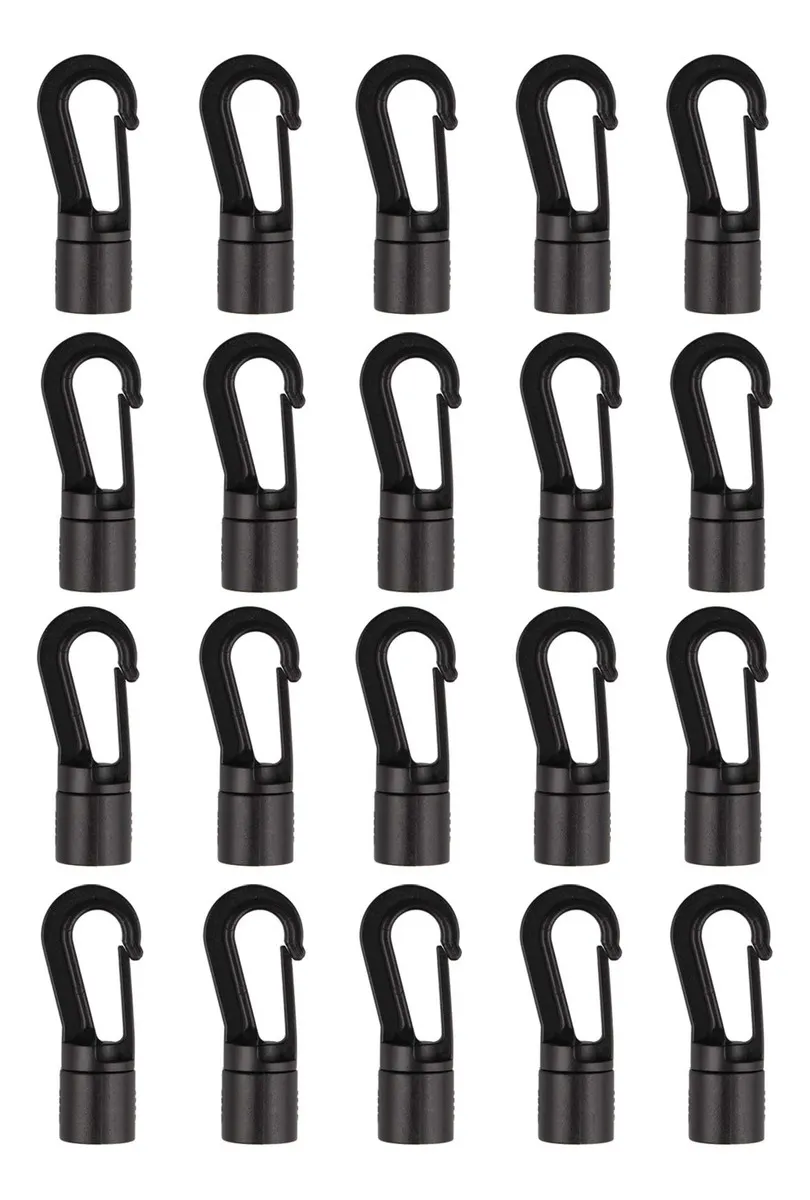 20 Ganchos de 8mm para Cordón Elástico y Kayak - Accesorios Resistentes para Bricolaje, Camping y Exteriores - Fijación Segura y Duradera