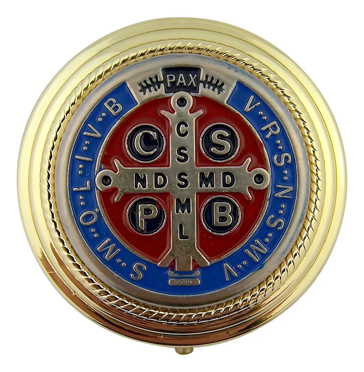 Cruz de San Benito Pyx Eucarístico: Protector de Fe y Devoción Sagrada para la Ostia Consagrada. Diseño Elegante y Duradero para Uso Litúrgico y Personal.