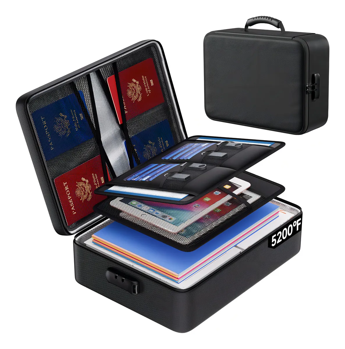 Bolsa de Documentos Ignífuga con Cerradura y Aislamiento Térmico - Protección Segura para Papeles Valiosos y Efectos Personales