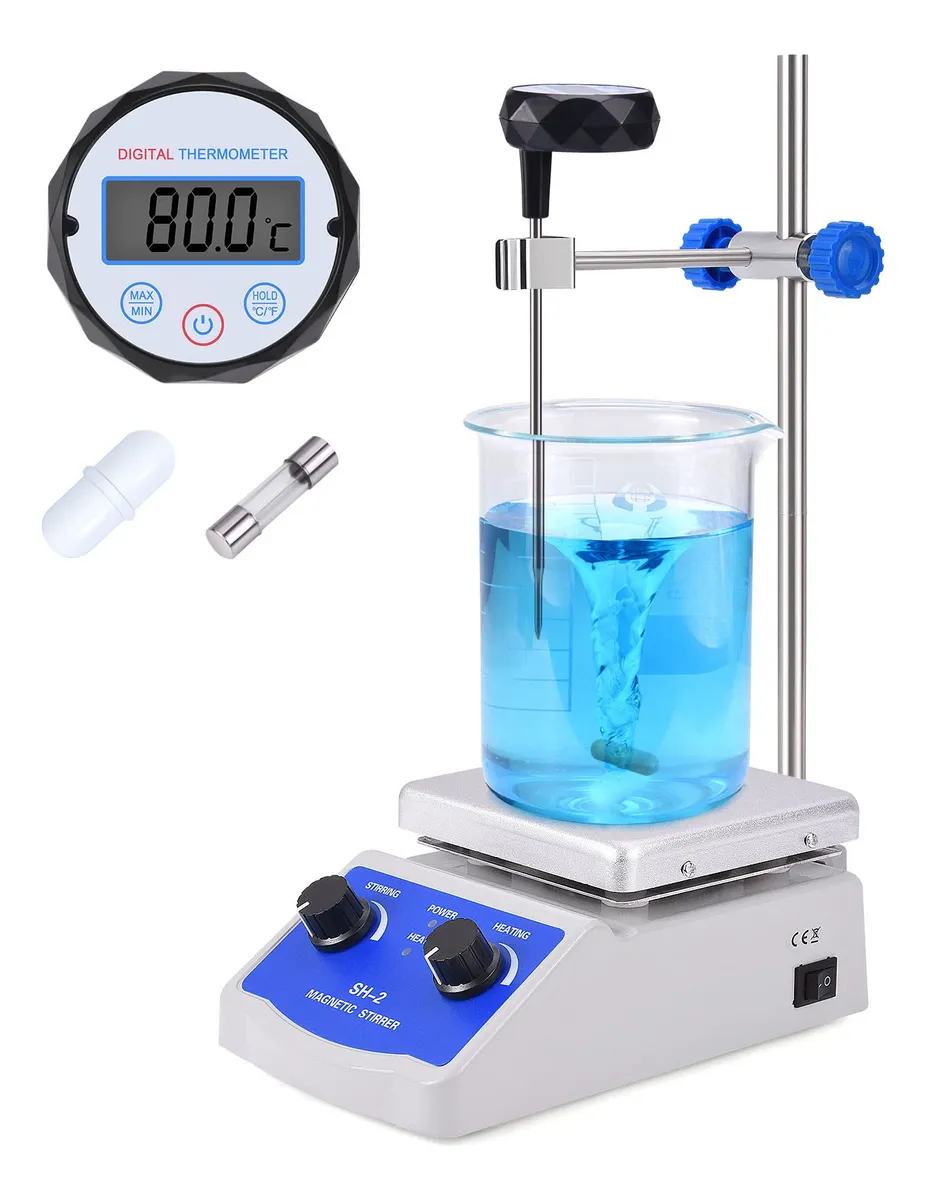 Agitador Magnético con Placa Caliente de Laboratorio - Control Preciso Temperatura hasta 600°F - Potente Mezcla 2000 RPM - Ideal para Investigaciones y Procesos Químicos