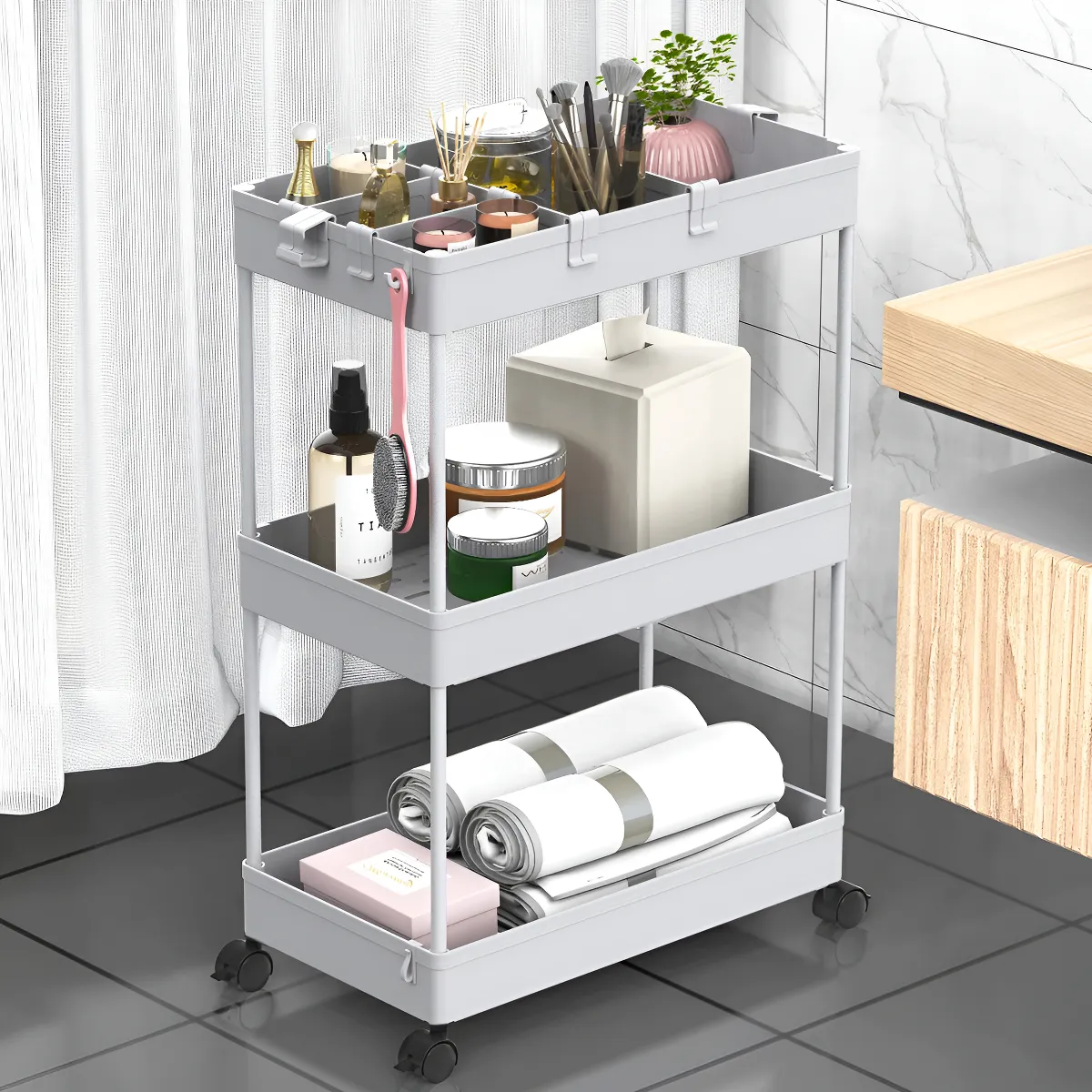 Carrito Organizador Delgado 3 Niveles Spacelead Gris para Baño y Cocina | Diseño Compacto y Versátil para Hogar | Solución de Almacenamiento Espaciosa