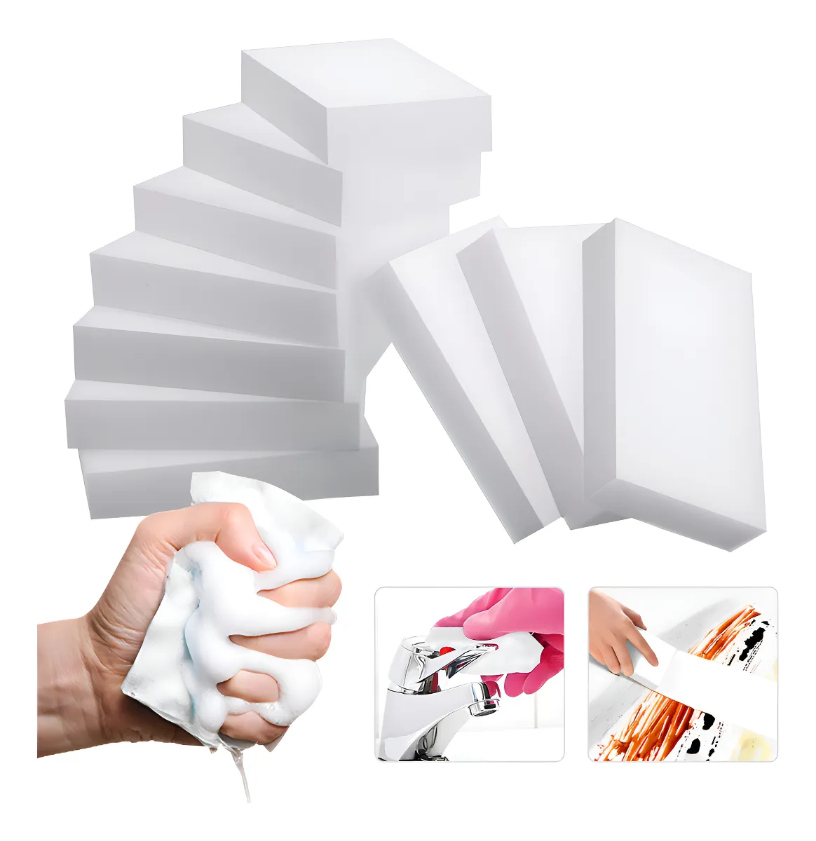 Borrador Mágico Limpiador Multiusos de Melamina para Hogar - Elimina Manchas Difíciles Fácilmente - Pack Conveniente para Cocina, Baño y Más