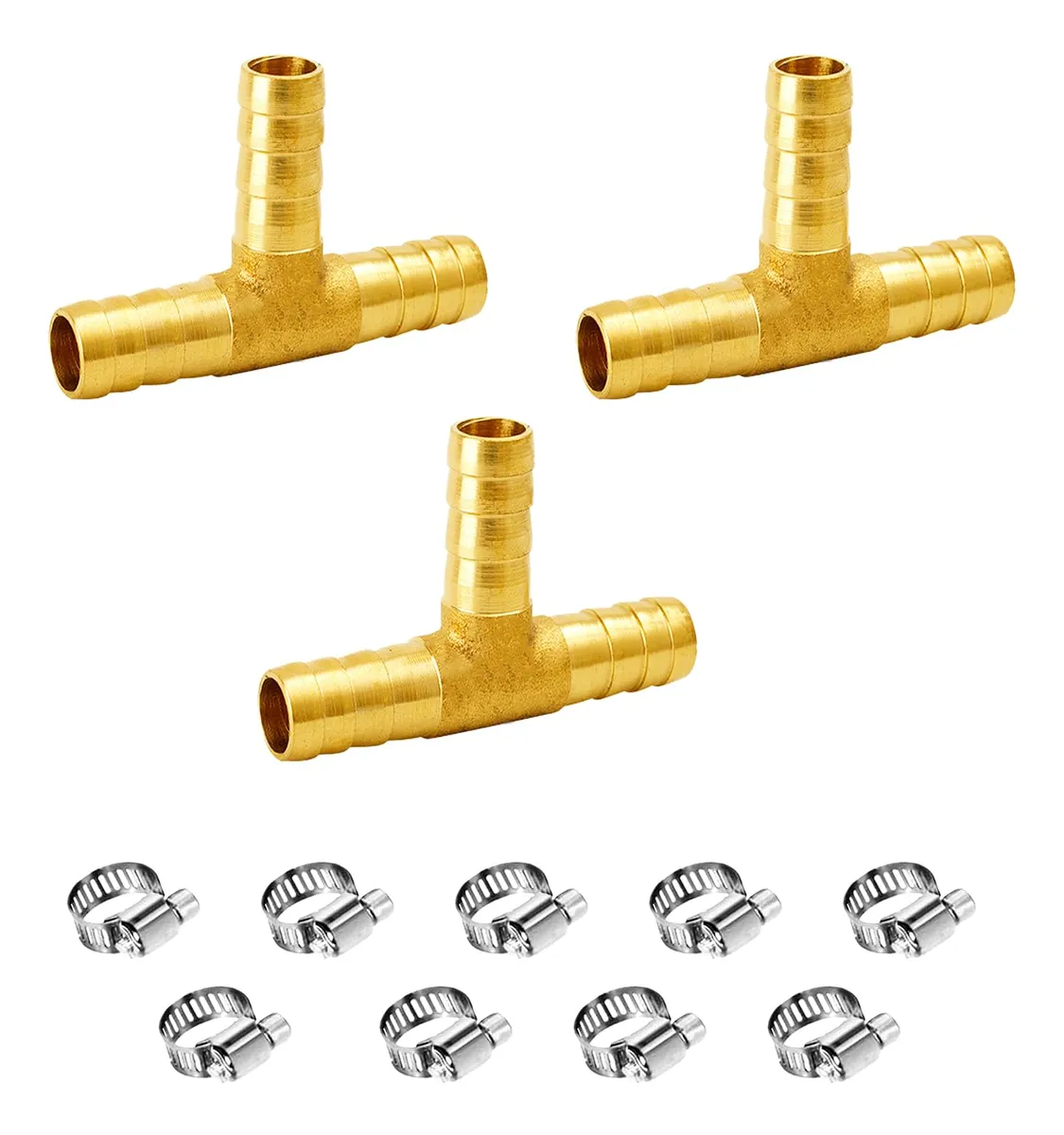Accesorios de Latón en Forma de T para Manguera de 3 Vías | Conector Duradero y Resistente | Ideal para Jardinería y Sistemas de Riego | Acabado de Latón Pulido