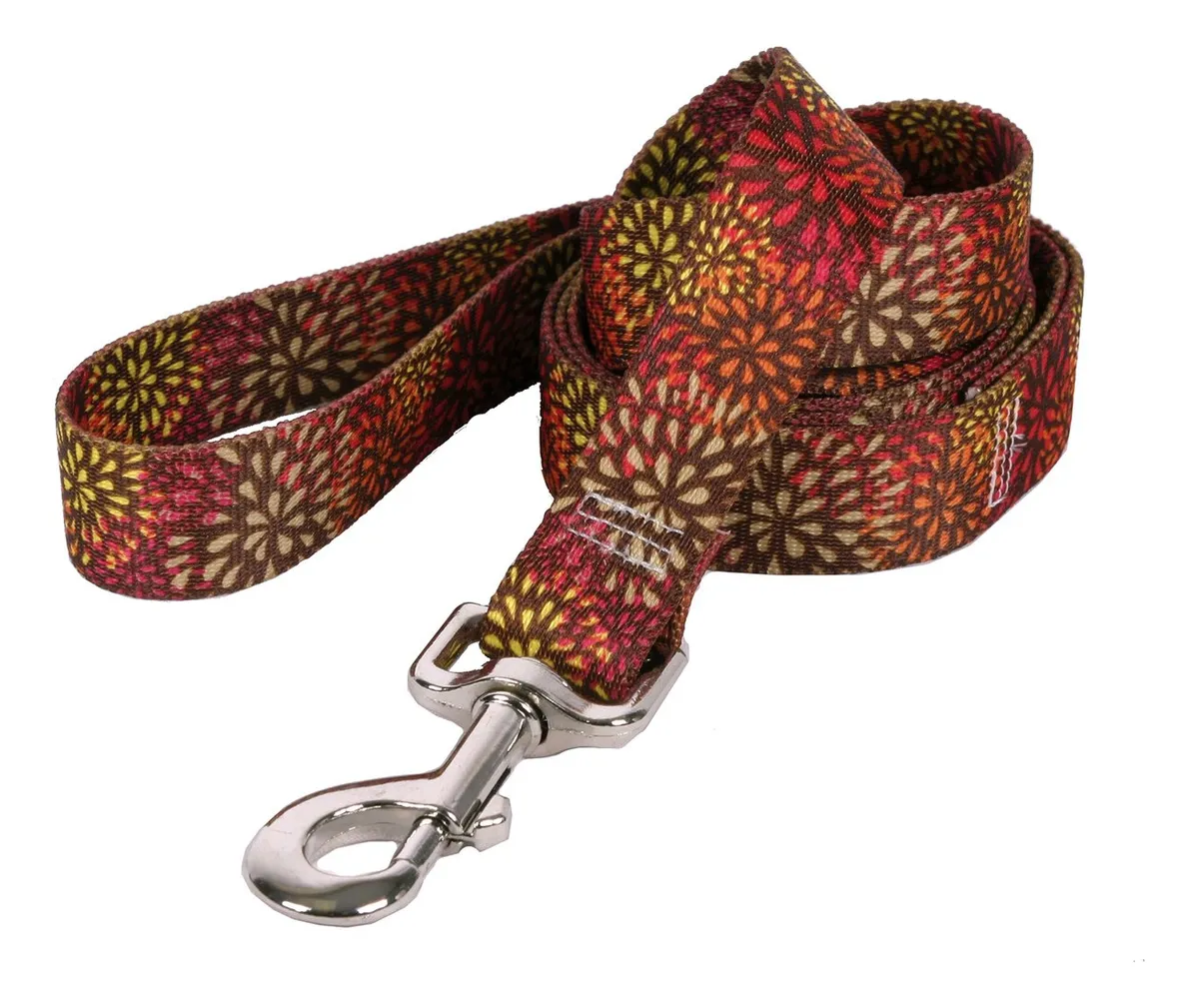 Correa para Perro Roja 'Flower Works' con Diseño de Flores Resistente y Segura para Paseos Diarios - Ideal para Perros Pequeños y Medianos - Ajustable y Cómoda
