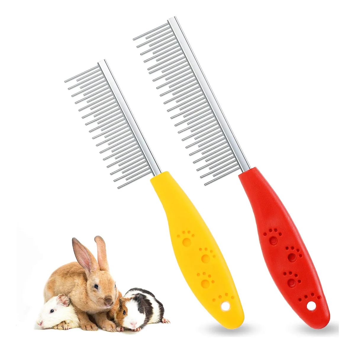 Peine para Perros y Gatos Pequeños: Cepillo Suave para Eliminar Pelo Muerto y Mascota Cómoda en Rojo y Amarillo