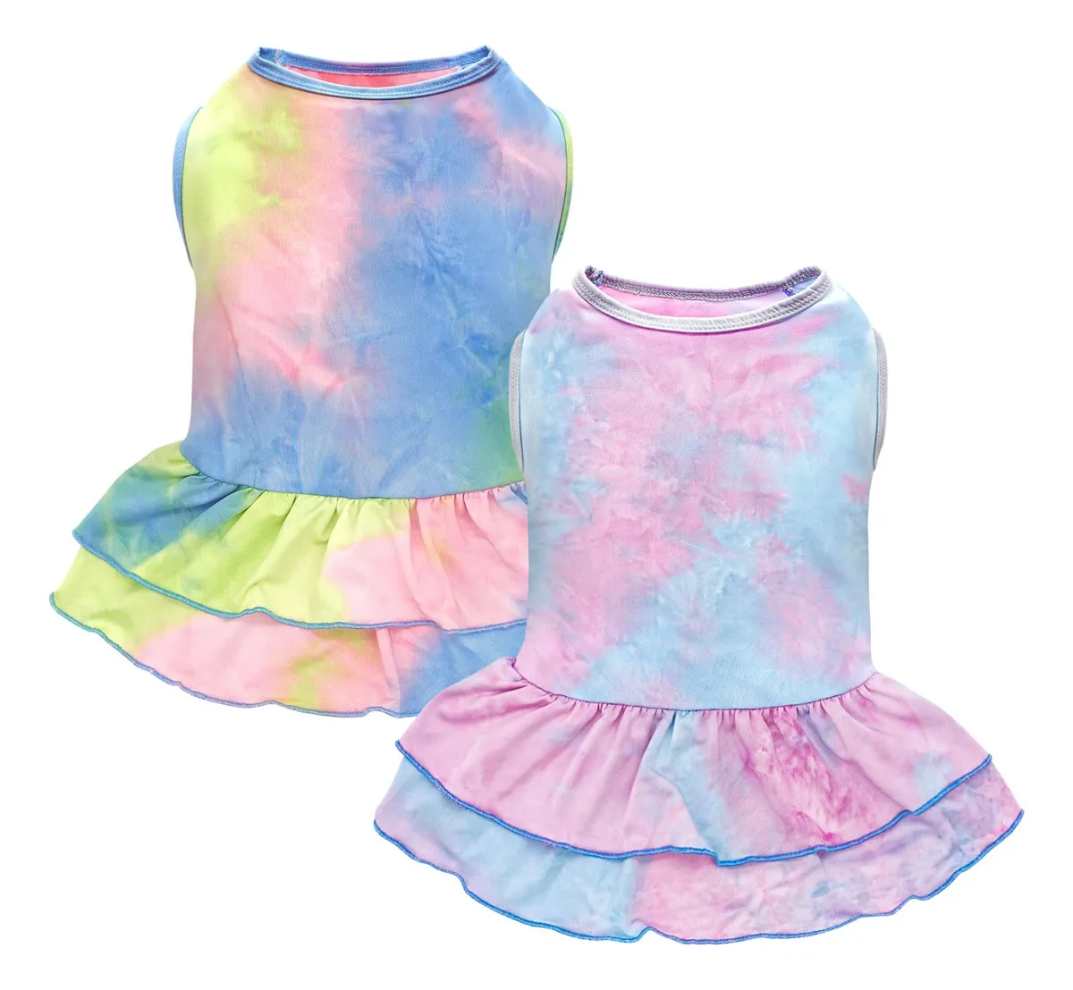 Paquete 2 Vestidos Elásticos para Perros Estilo Tie Dye - Diseños Coloridos y Cómodos para Mascotas