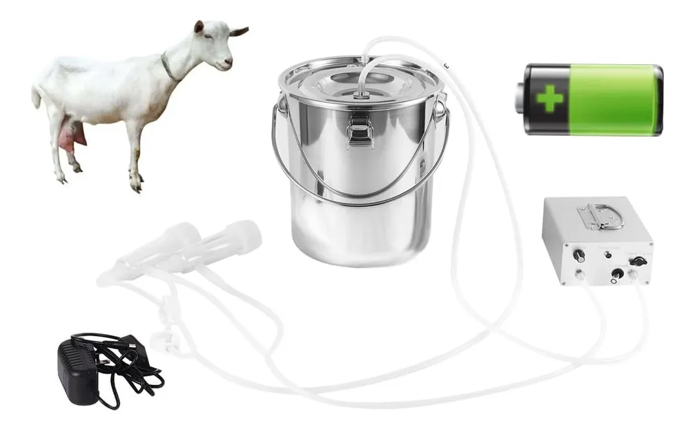 Máquina de Ordeño Eléctrica para Cabra con Batería Recargable de Acero Inoxidable - Portátil y Eficiente para Granjas Pequeñas y Medianas - Diseño Duradero y Fácil de Usar