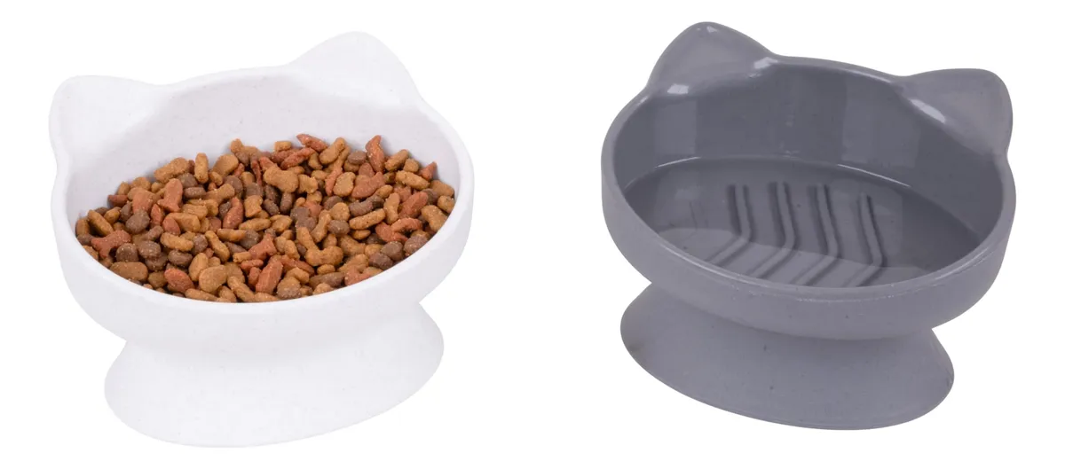 2 Cuencos Pequeños para Gatos Modernos, Diseño Orejas de Gato, Pack Doble para Comida y Agua Fresca, Estilo Minimalista, Ideal para Mascotas - Variedad de Colores