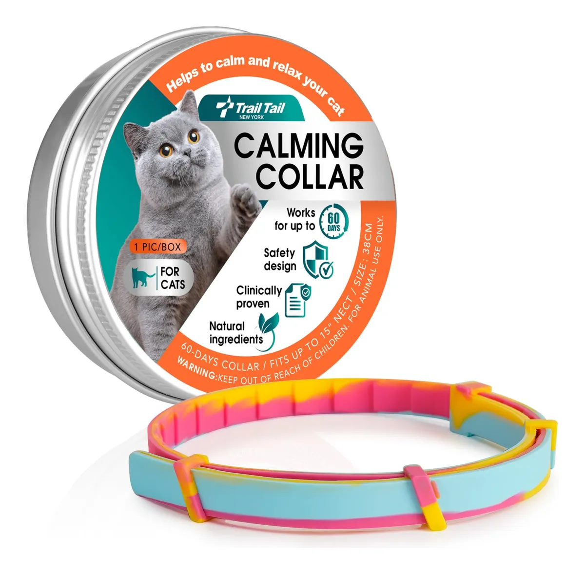Collar Calmante Para Gatos con Feromonas, Ajustable y Resistente al Agua, Ideal para Reducir Ansiedad y Estrés, Talla Única Universal
