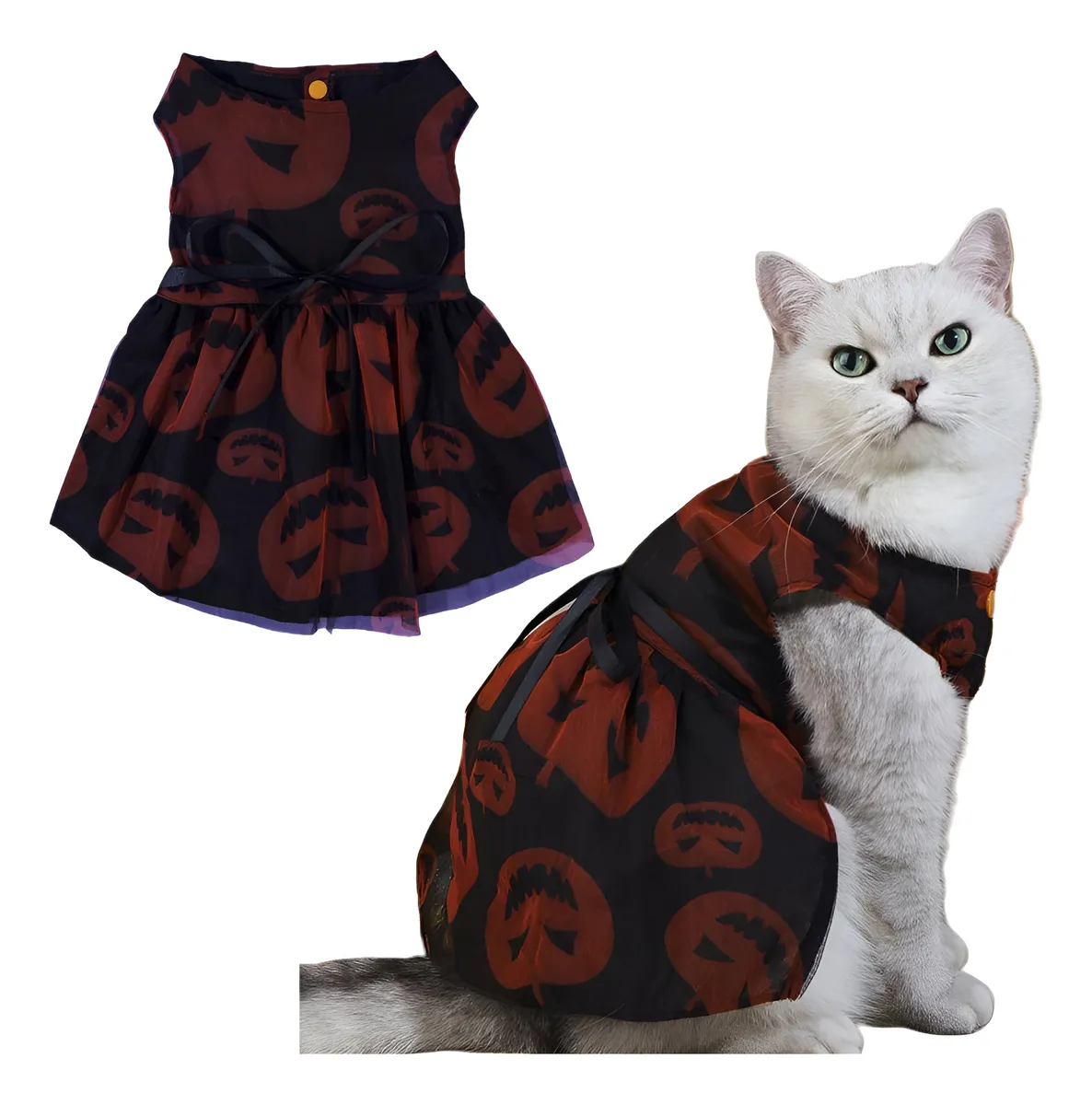 Vestido de Halloween para Gatos y Perros Pequeños - Disfraz de Calabaza con Falda Estilo T para Mascotas - Accesorio Divertido y Adorable para Fiestas Temáticas