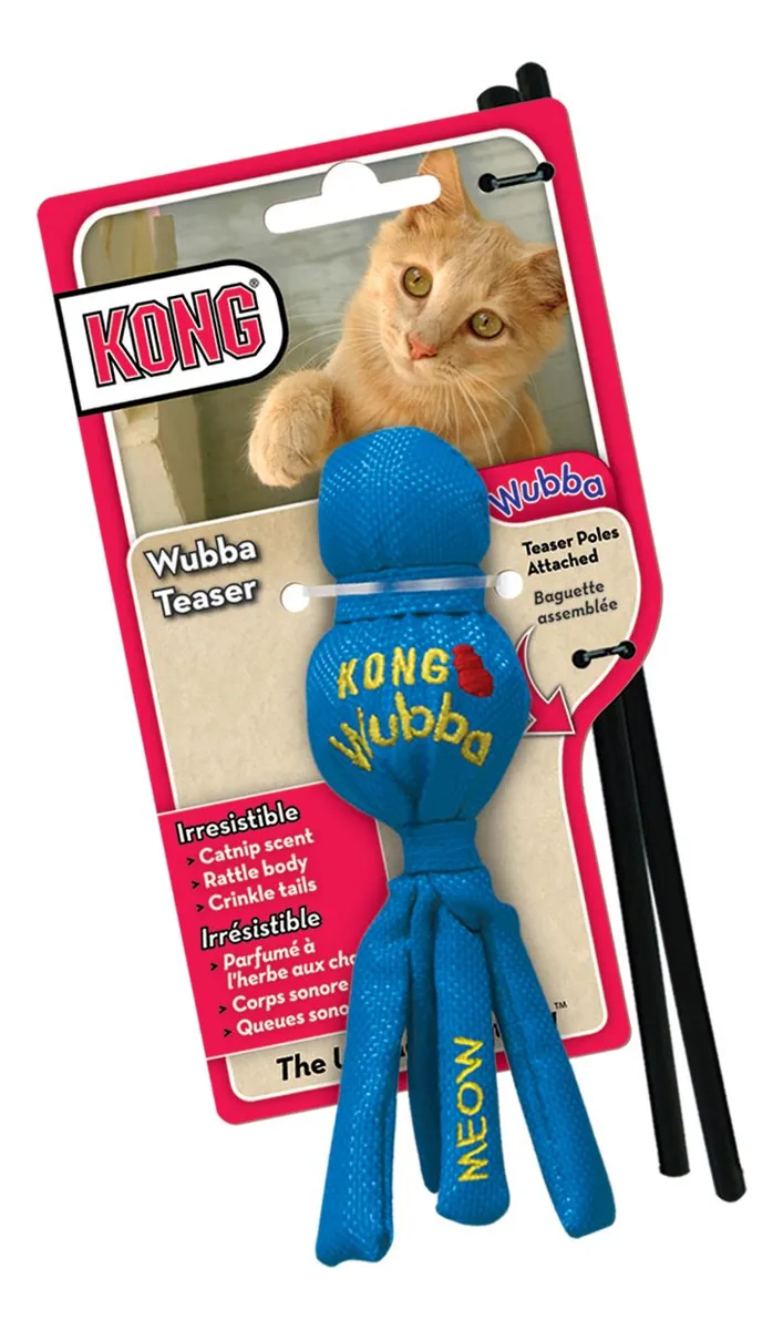 Juguete Kong Cat Wubba Teaser para Gatos - Estimula el Instinto de Caza - Variedad de Colores Vibrantes - Diversión Interactiva para tu Felino
