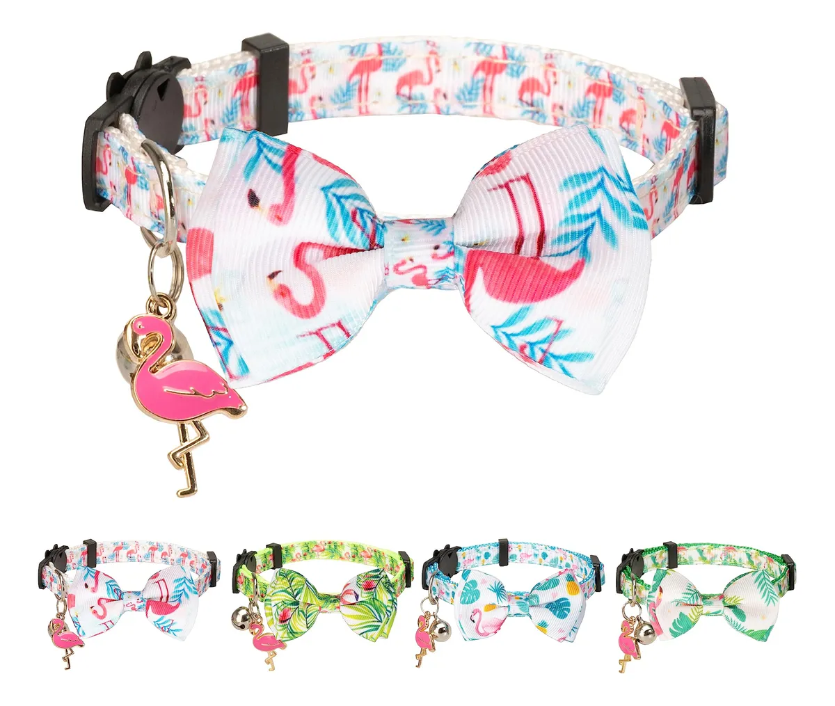 Collar de Gato Diseño Flamenco Rosa con Colgante Campana | Accesorio Elegante y Seguro para Mascotas | Ajustable para Gatos Pequeños y Grandes