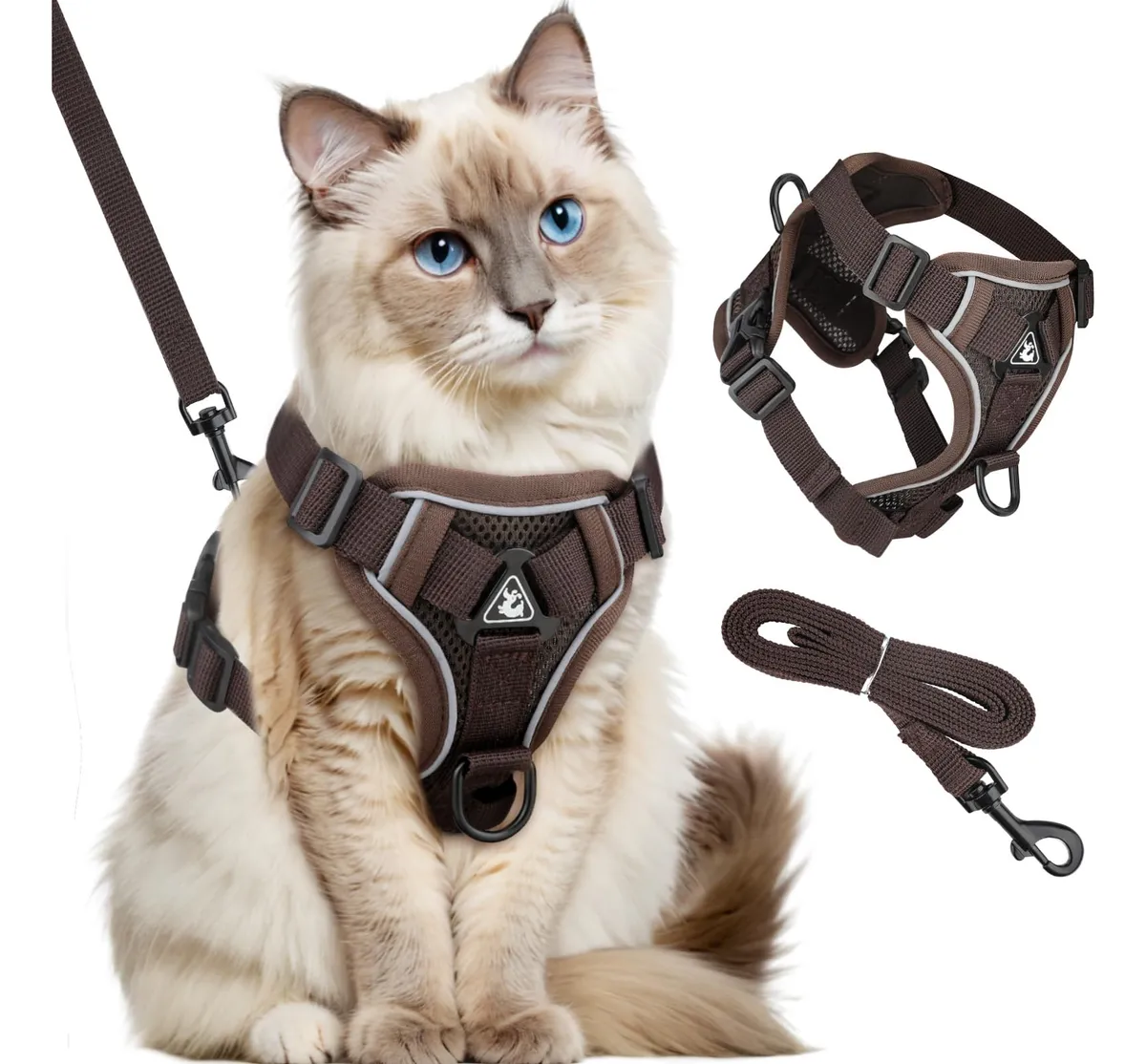 Arnés Ajustable para Gatos con Correa A Prueba de Roturas, Diseño Café, Collar Seguro y Cómodo para Mascotas