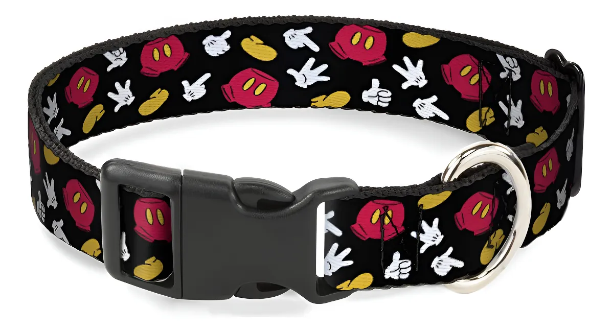 Collar de Perro Disfraz Mickey Mouse con Clip de Plástico Negro Multicolor - Nombre del Diseño y Tamaño Ajustable para tu Mascota